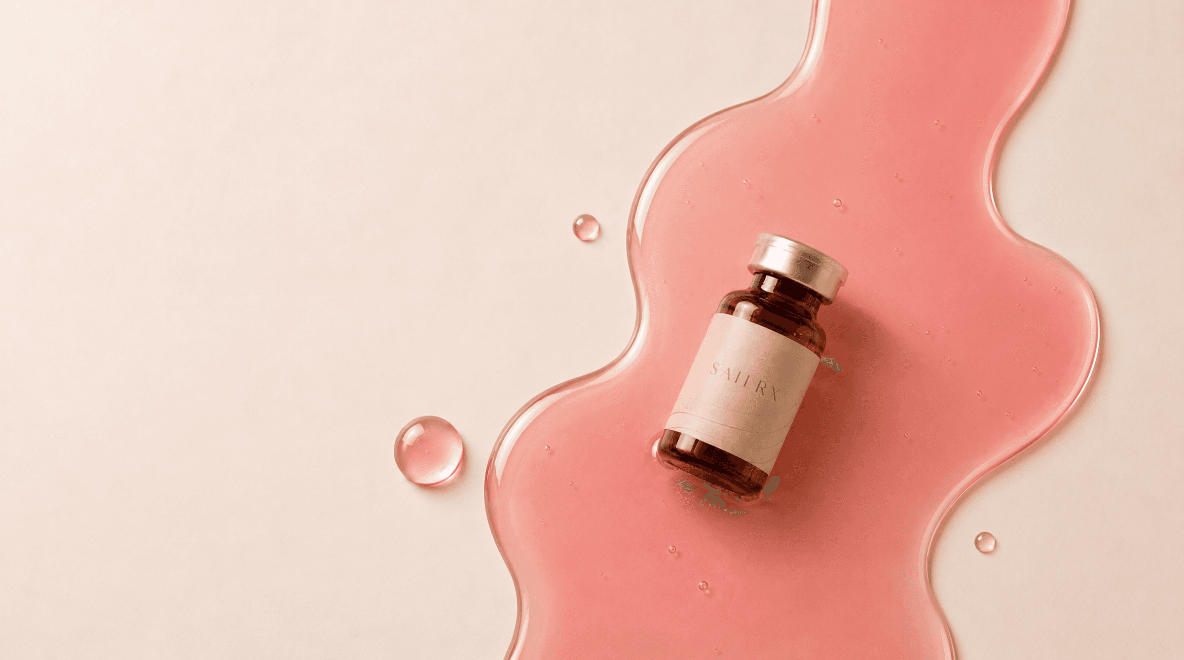 SailRx compounded medication vial on a spilled pink liquid background