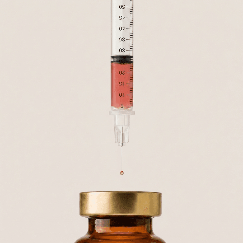 Compounded semaglutide being drawn into a syringe from a vial